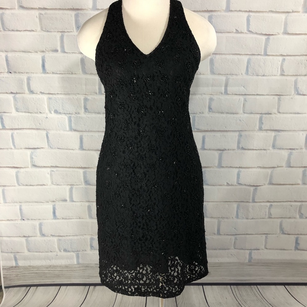Vintage Reggio Black Beaded Lace Dress.  Size 6